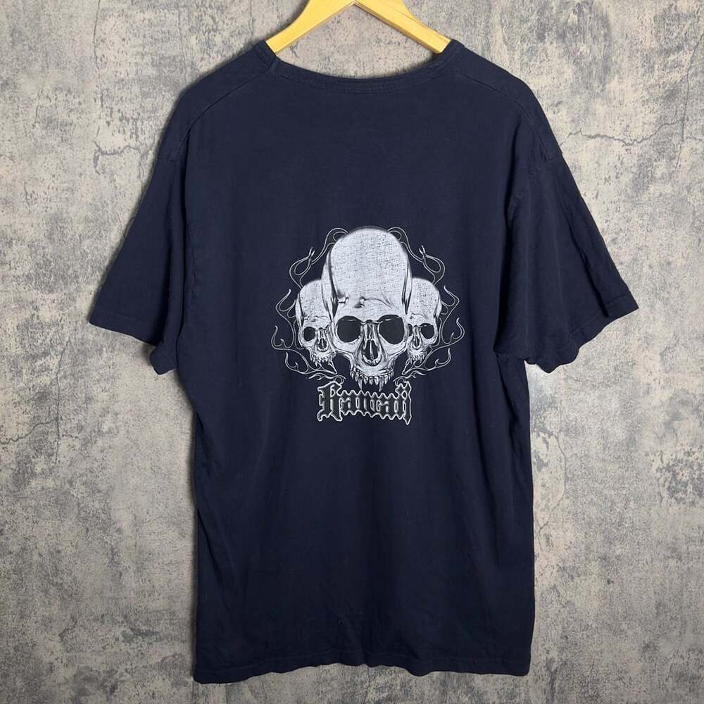 Hawaiian Skull Y2K Black T-Shirt Size XL